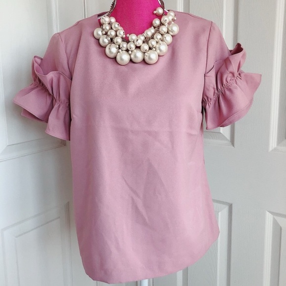 BANANA REPUBLIC Blush Pink Ruffle Blouse Top Size M P EUC - Picture 1 of 4